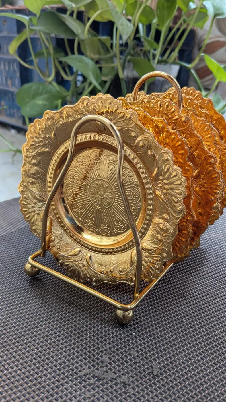 Golden Decorative Plate with Stand