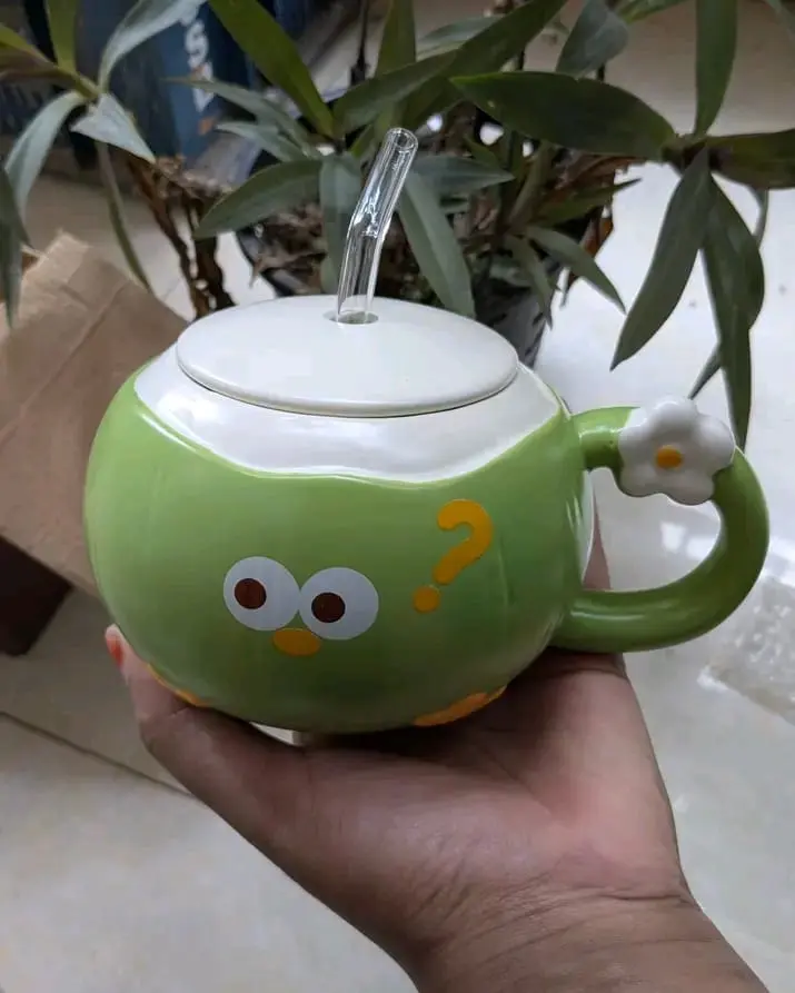 Green Character Mug with Lid